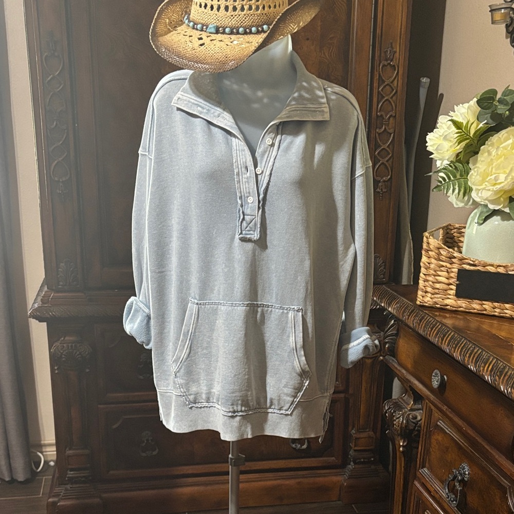 Aerie Light Blue  oversized distressed sweatshirt (super soft)